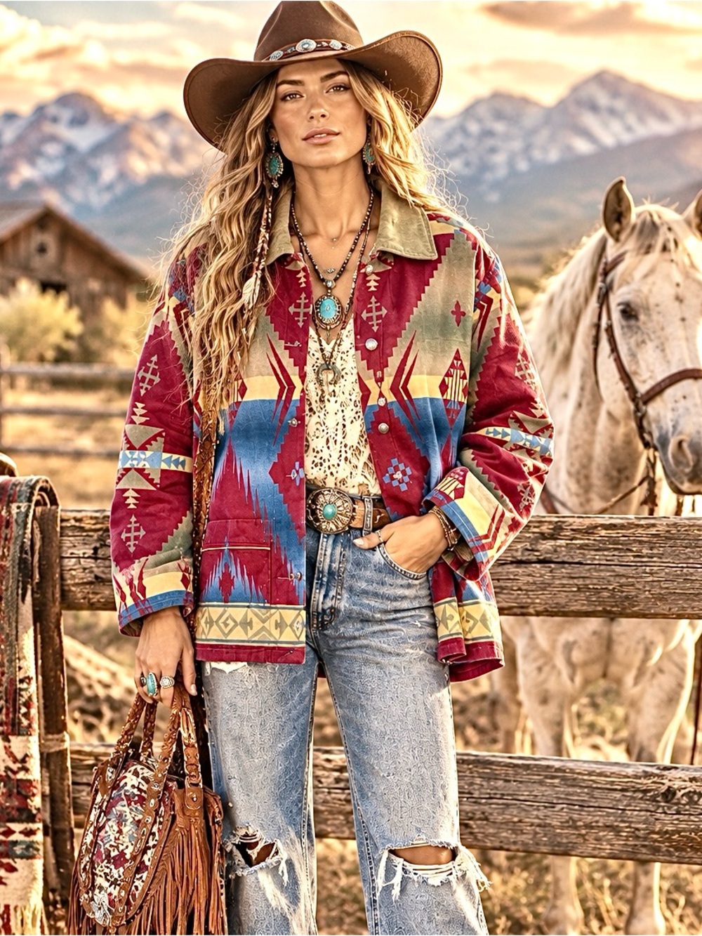 RARE Jones of New York Rare Southwestern leather trim Jacket w farmhouse vibe